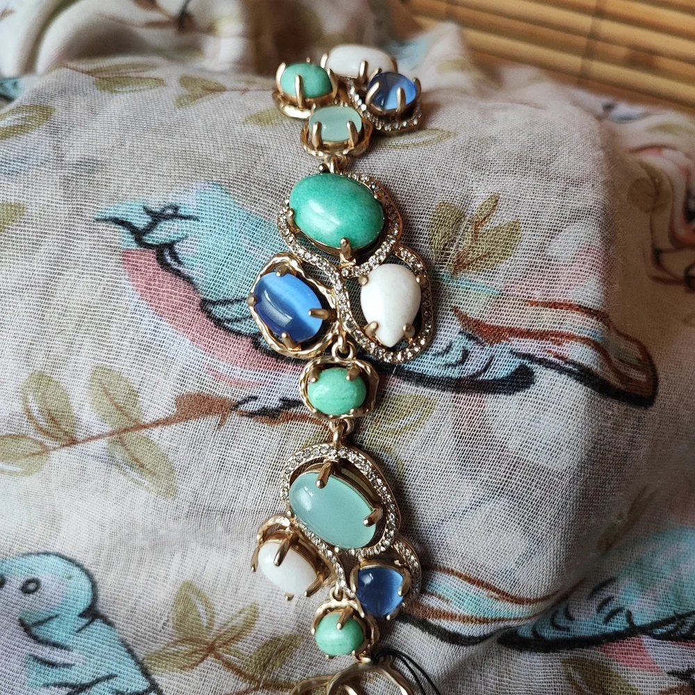 Badgley Mischka Ann Taylor Toggle Clasp Genuine Stones Bracelet Gold Tone Beachy